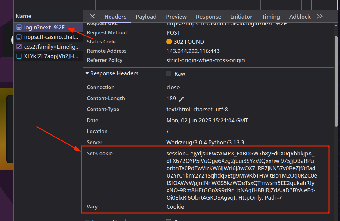 session cookie response